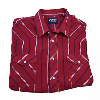 Wrangler Men’s Pearl Snap Western Shirt Short Sleeves Red Stripes Big Size XXL • $10