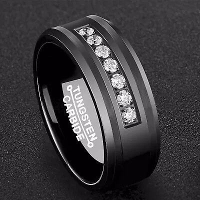 VBFOT Men Black Tungsten Carbide Ring CZ Diamonds Inlay Comfort Fit Wedding Band • $16.09