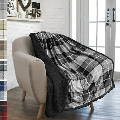 Plaid Throw Blanket For Couch Sofa Bed Sherpa Fleece Soft Microfiber Reversible • $28.99