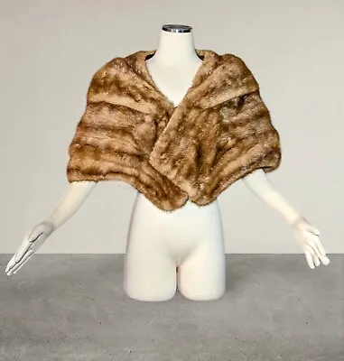 IDEAL FUR CO MINK Fur Stole BROWN Topper Pockets Wedding Cape Shoulder Wrap • $109.99