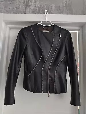 Versace Collection Zip Smooth Leather Bomber Chain Jacket Biker Blazer Moto Sz S • $296.65