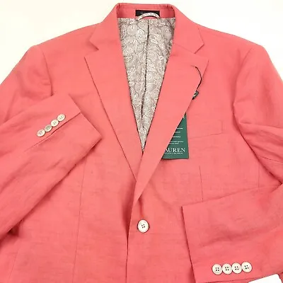 $79.99 • Buy $295 Ralph Lauren Lassiter Linen Blazer Jacket Sport Coat Mens 44L Coral Pink