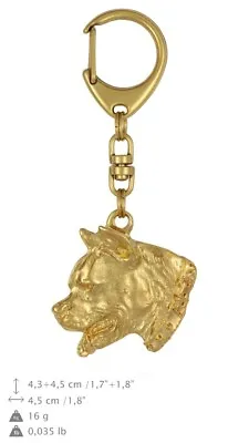 Amstaff Type 2 - Gold Plated Keyring With Image Of A Dog Art Dog AU • $116.94