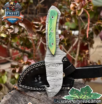 CSFIF Custom Skinner Knife W/Gut Hook Twist Damascus Hard Wood Everyday Carry • $0.99