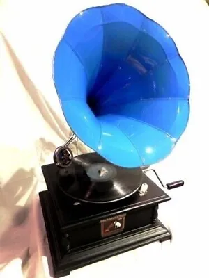 Gramophone Phonograph Fully Functional Turquoise Horn Sound Box With Needles • $219