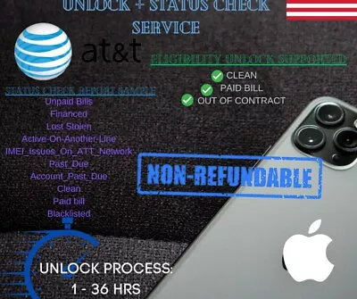 AT&T USA IPhone Clean Imei Unlock + Check Status Service • $0.99