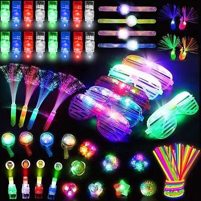 68pc Glow Sticks Flashing Glasses LED Light Up Glow Rings Neon Favors Party Set • £18.98