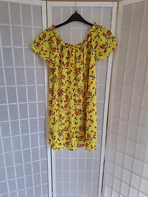  Papaya  Yellow Floral Off Shoulder Dress Size 14 VGC See Full Description • £8