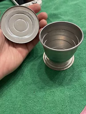 Antique Metal Collapsible Drinking Cup With Lid Travel Medallion Vintage • $12
