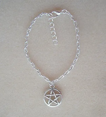 Pentagram Charm Silver Plated Chain Bracelet - Wicca Magic Pagan Witch Goth • £3.99