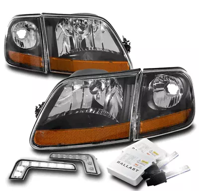 For 1997-2003 Ford F-150 Harley Davidson Style Black Headlights +LED DRL W/HID • $173.95