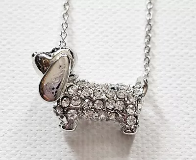 Dachshund Dog Pendant Necklace Clear Crystal Silver Plated Wiener Dog • $5.99