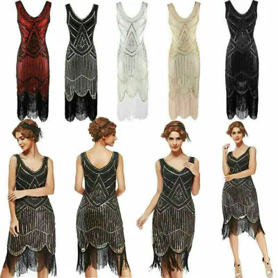 $28.99 • Buy 1920s Flapper Dress Great Gatsby Charleston Sequins Beaded Fringe Fancy Dress