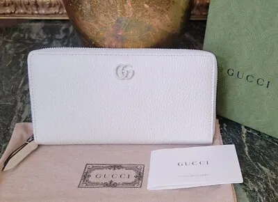 NIB GUCCI PEBBLED CREAM LEATHER LONG CONTINENTAL GG ZIP AROUND WALLET  7.5x4 NEW • $489