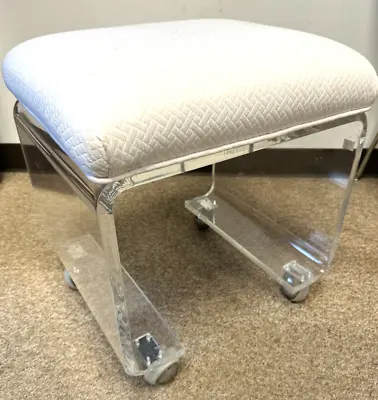 Vintage Lucite Vanity Stool Seat On Wheels Upholstered Cushion • $150