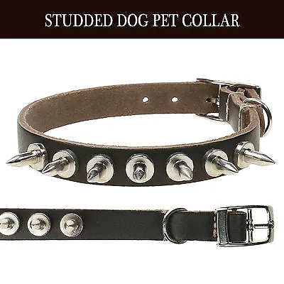 Adjustable Strong Real Leather Dog Collar |Pet Puppy|Studded Spike|Made In UK • £7.99
