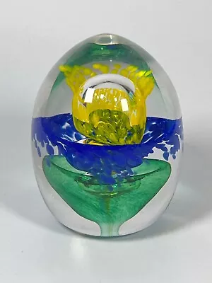 Large Colorful Egg Shaped Paperweight With Controlled Bubbles • $19