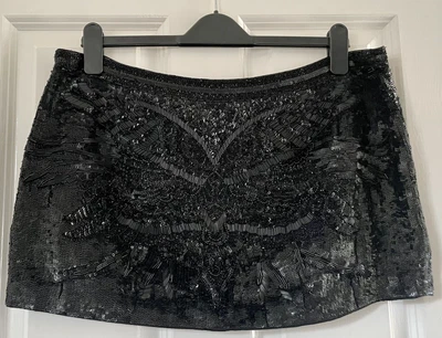 £65 • Buy All Saints Rare Black Eagle Sequin Bead Embellished Mini Skirt UK14 Used