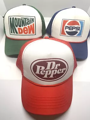 Dr Pepper Pepsi & Mountain Dew Soda Officially Retro Vintage  Logo Trucker Hat. • $57