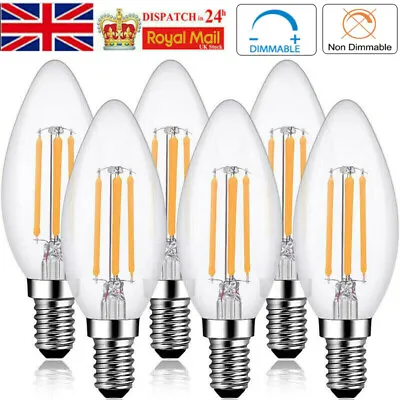 £12.95 • Buy 6x E14 LED Dimmable Candle Bulb, C35 Filament Small Edison Screw Light Bulbs, 4W