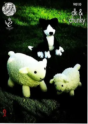 KING COLE Knitting Pattern Double Knit Toy Sheep Lamb Sheepdog -9010 • £4.47