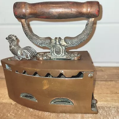 Vintage Brass Charcoal Iron With Chicken Shape Opener And Wood Handle • $330