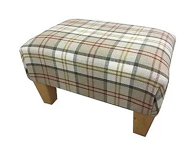 Luxury Upholstered Footstool In A Quality Biscuit Tartan Fabric • £54.99