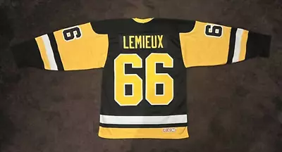 Mario Lemieux Vintage 1990's Stitched Black CCM Pittsburgh Penguins Jersey SMALL • $74.99