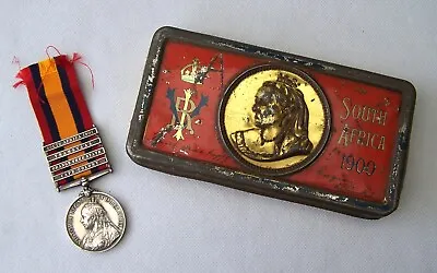 Boer War Qsa 4 Clasp Queens South Africa Medal Suffolk Regiment + 1900 Choc' Tin • £285