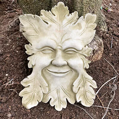 Stone Smiling Greenman Plaque Wiccan Pagan Face Wall Sculpture Garden Ornament • £20