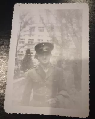 Vintage WW2 Photo Soldier Standing In Front Of Building In Uniform 1940s • $9.99