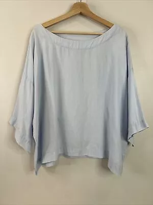 J Jill Pure Jill XL Light Blue 100% Linen Lagenlook Boxy 3/4 Sleeve Blouse • $16.99