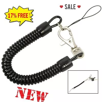 Black Metal Key Chain Retractable Clip Rings Stretchy Coil Keyring Spring FAST{ • $1.08