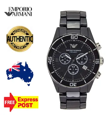 Emporio Armani Ceramica Ar1421 All Black Chronograph Mens Watch - New With Tags • $259.99