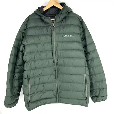 Eddie Bauer Coat Size 2XL Mens Forest Green Hooded Packable Puffer Down Jacket • $44.99