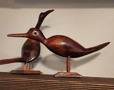 Vintage Set Of 2 Mid Century Modern MCM Hand Carved Wood Birds Coastal • $29.99