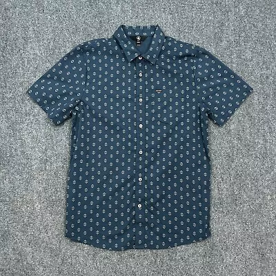 Volcom Mens Shirt Medium Blue Button Up Cotton Geometric Pocket Logo Casual • $15.99