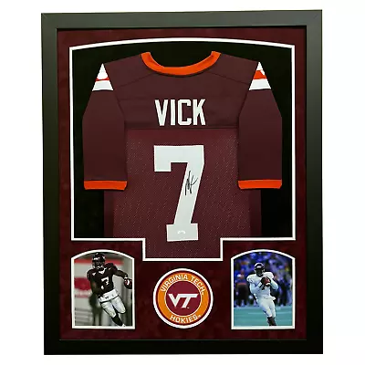 Michael Vick Signed Virgina Tech Custom Suede Matte Framed Football Jersey • $320