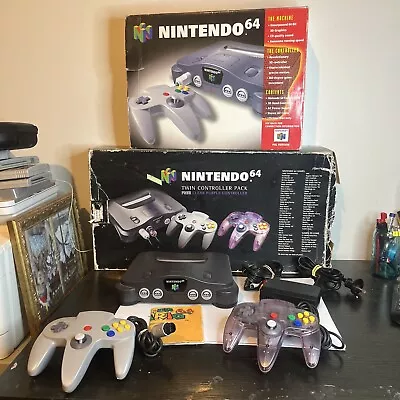 Boxed Nintendo 64 Twin Controller Pack Clear Purple Controller Console Bundle • $420