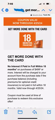 HOME DEPOT Coupon Up Tp 18 Months Financing. Expire: 4/25/2024 • $2