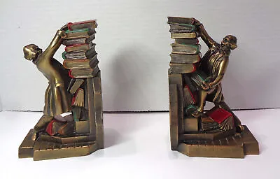 Vintage K&O Kronheim & Oldenbrush The Struggling Librarian 6  Tall Bookends Set • $75