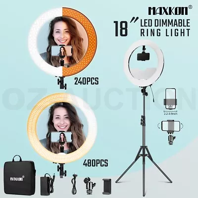 18  LED Ring Light 240/480PCS 5500K Dimmable Diva Studio Photo Lamp Holder Stand • $23.95