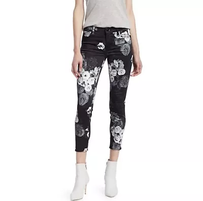 J Brand 835 Mid-Rise Floral Crop Skinny Jeans Fleur Noir Size 25 EUC • $38.99