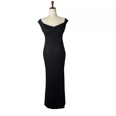 Zac Posen Gown Off The Shoulder Column Gown Size 6 Black Side Slit Maxi Formal • $229
