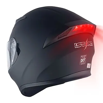 1Storm Motorcycle Dual Visor Full Face Helmet Mechanic With LED Tail Light • $79.95