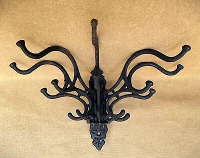 Vintage Cast Iron Triple Acorn 5 Swing Arms Hat Coat Towel Wall Hooks Free Ship • $36