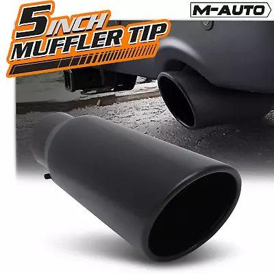 Black 12 Exhaust Pipe Tail 3.5  Inlet 5  Outlet Stainless Steel Muffler Roll Tip • $27.99