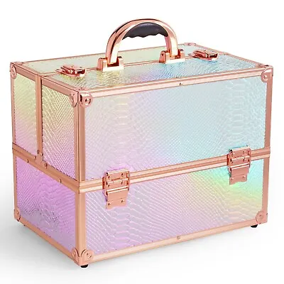 £34.99 • Buy Beautify Large Vanity Case Make Up Cosmetic Box Organiser Holographic Iridescent