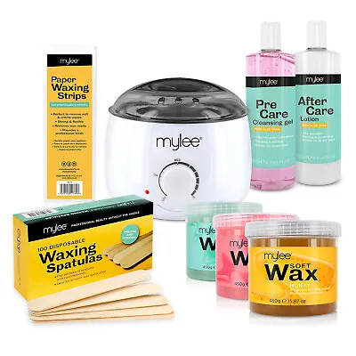 Mylee Complete Waxing Kit Heater Wax Pot Strips Spatulas Pre After Hair Removal • £49.99