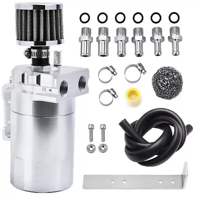 Universal Oil Catch Can Kit Reservoir Baffled Tank With Breather Filter Aluminum • $28.22